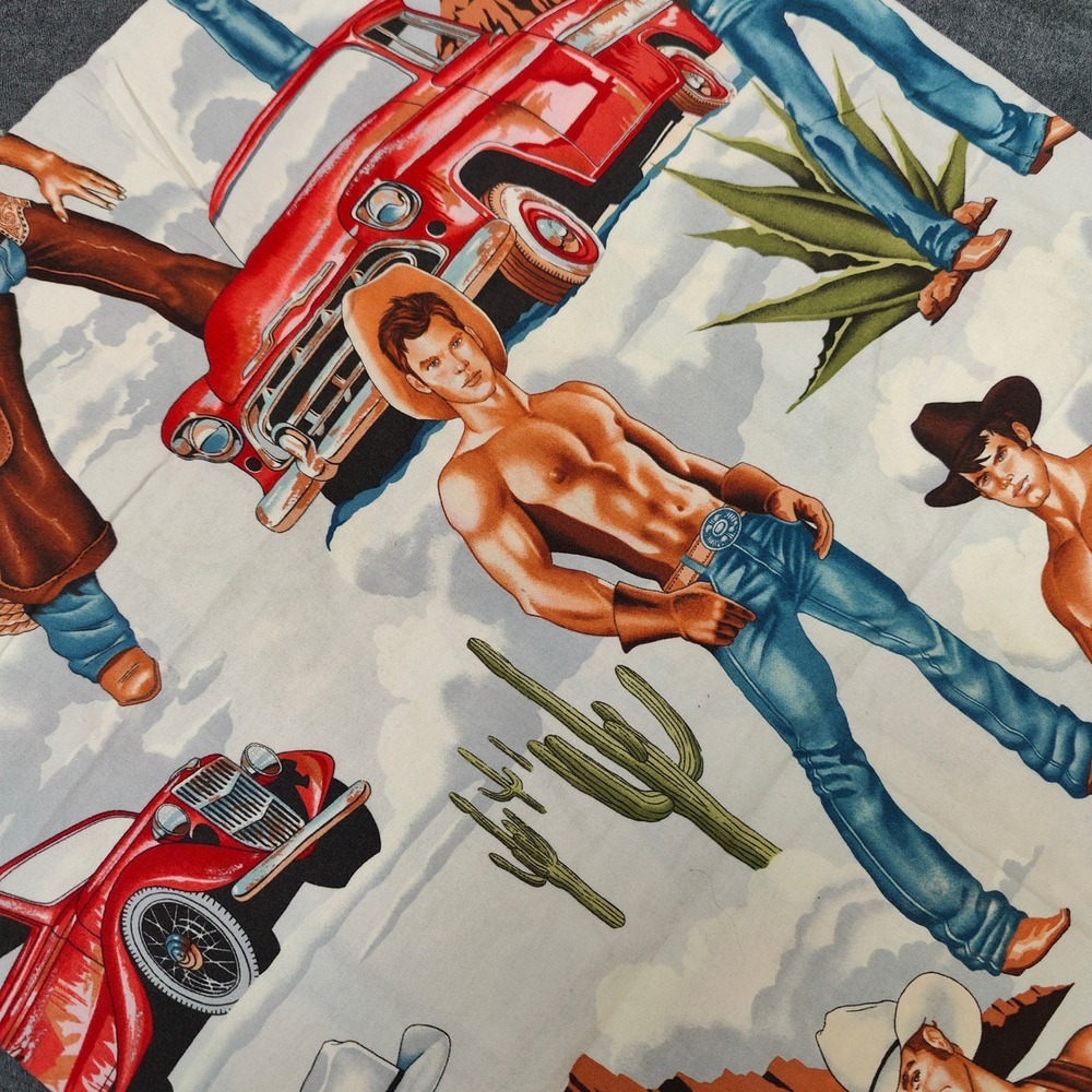 Unbranded Vintage Handmade Pillowcase Multicolor Cowboy Print Kitsch Beefcake - Picture 3 of 6